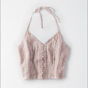 American Eagle Striped Button Front Halter Top